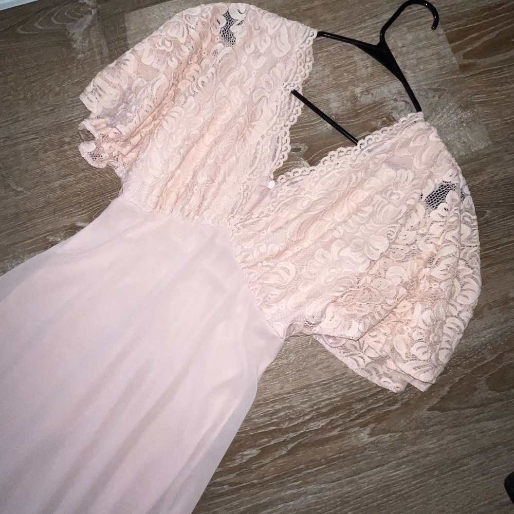 John Zack Petite Open Back Maxi Dress With Fluted Lace Sleeve - Picture 8 of 13